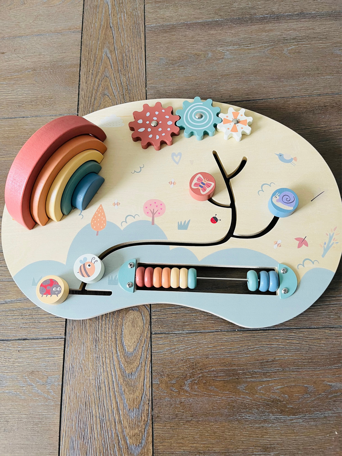 Wooden Montessori Busy Board- Rainbow Theme