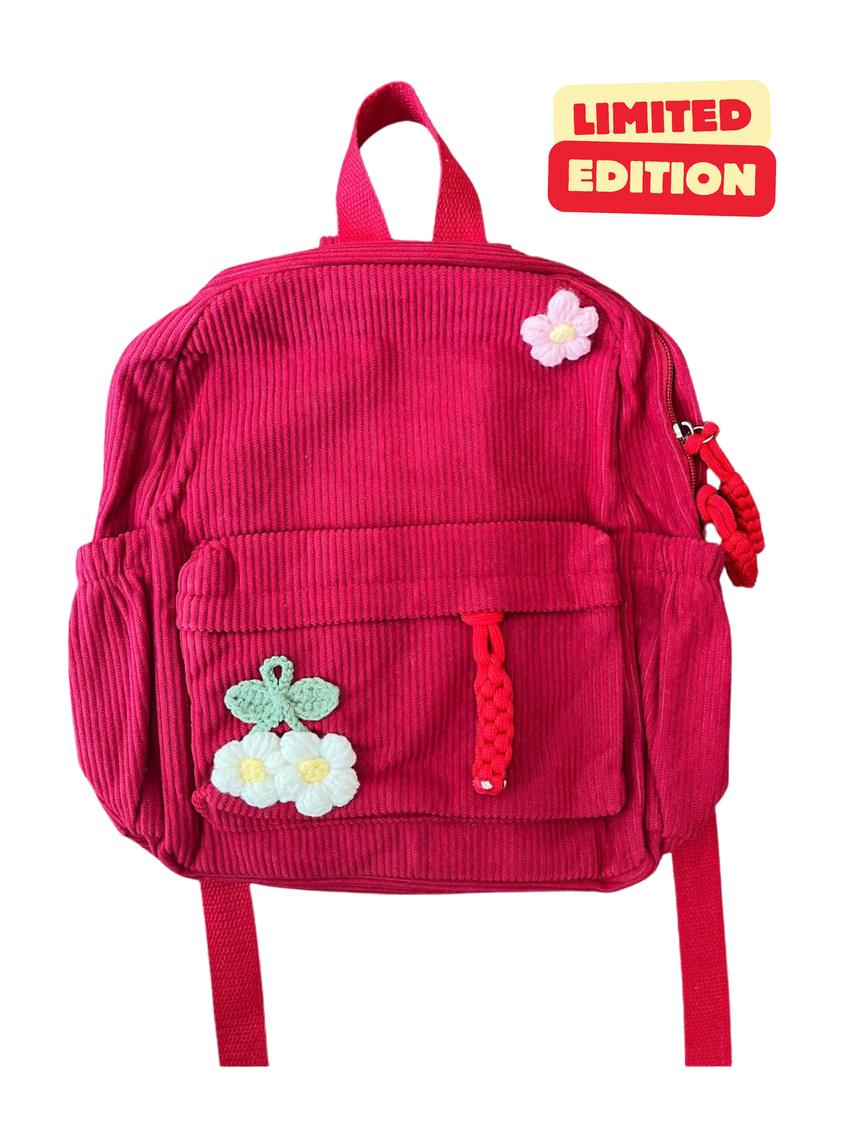 Corduroy Toddler & Child Backpack with Hand-Sewn Flower Details