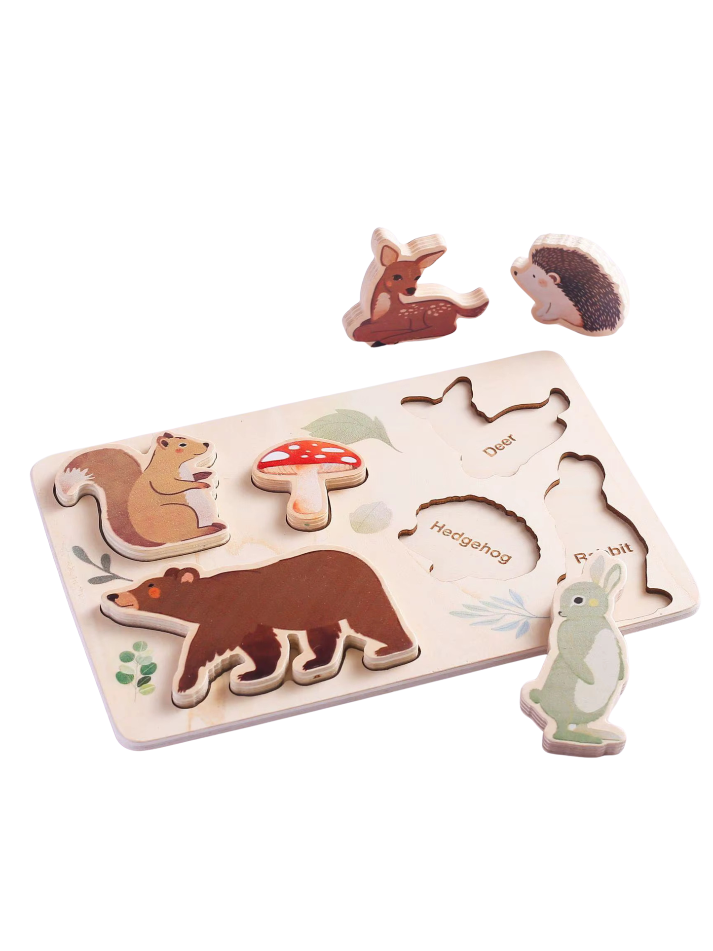 Montessori Wooden Shape Matching Puzzle Board- Woodland Creatures