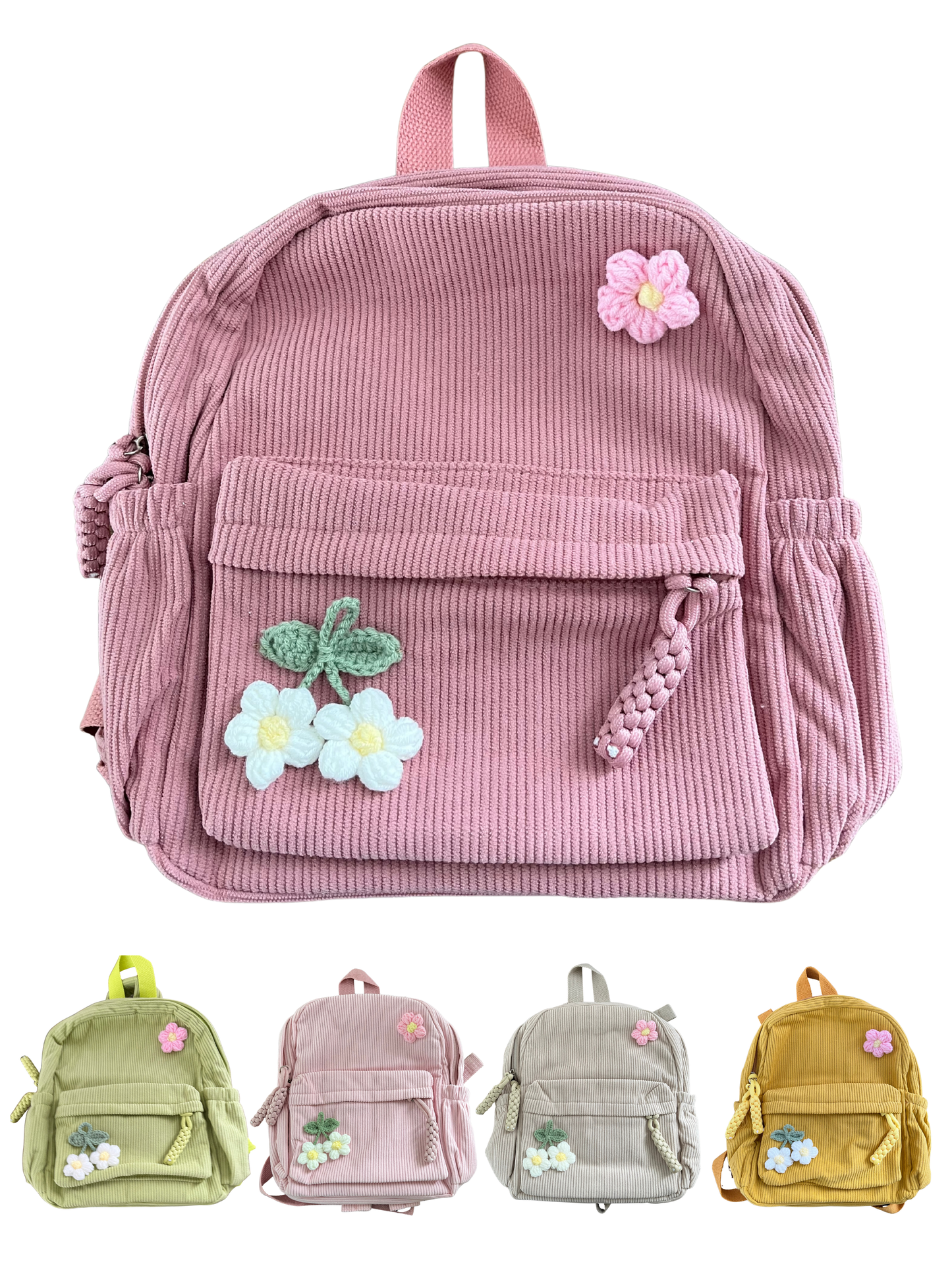 Corduroy Toddler & Child Backpack with Hand-Sewn Flower Details
