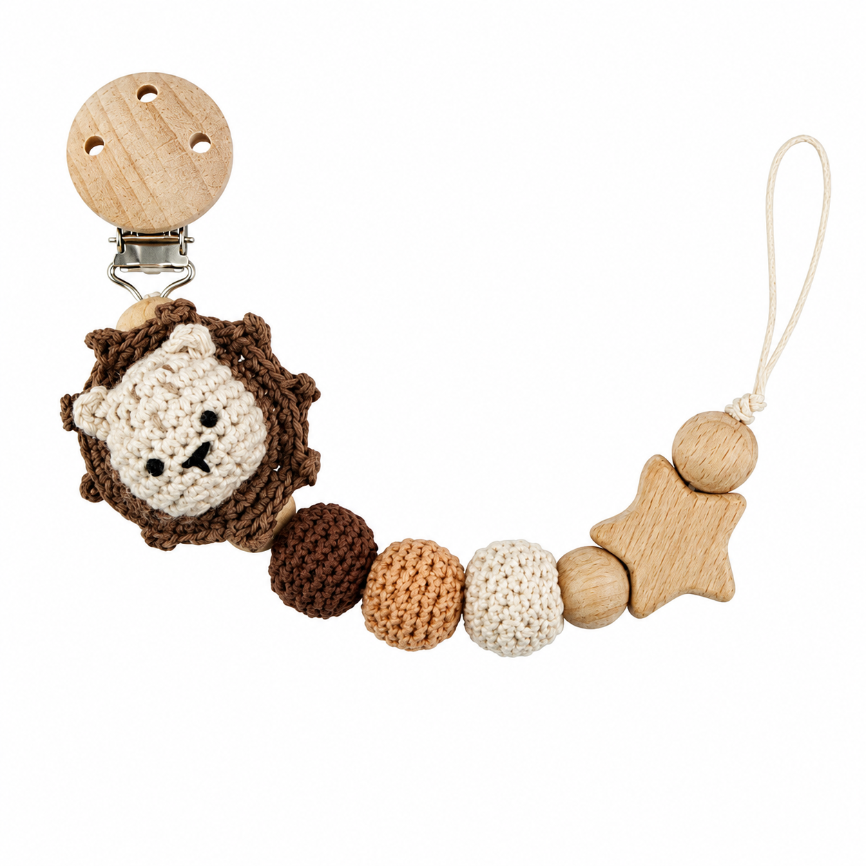 Hand-Crocheted Pacifier Clip Chain- Lion