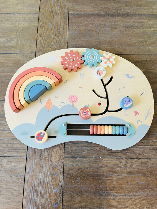 Wooden Montessori Busy Board- Rainbow Theme