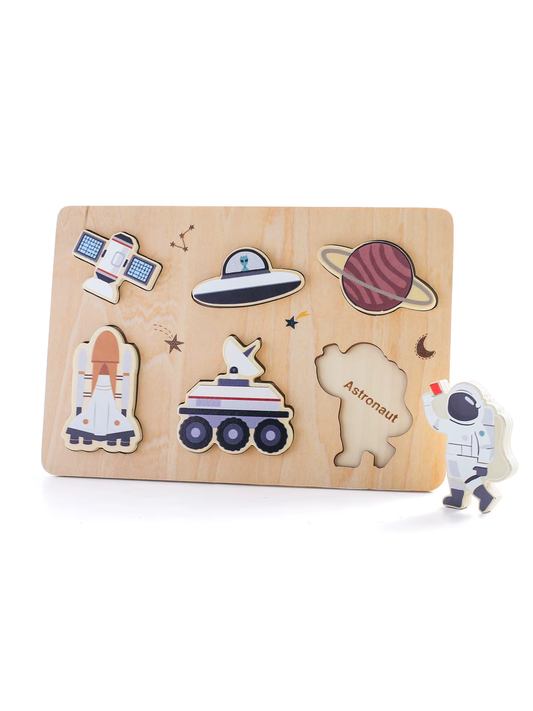 Montessori Wooden Shape Matching Puzzle Board- Space Adventures