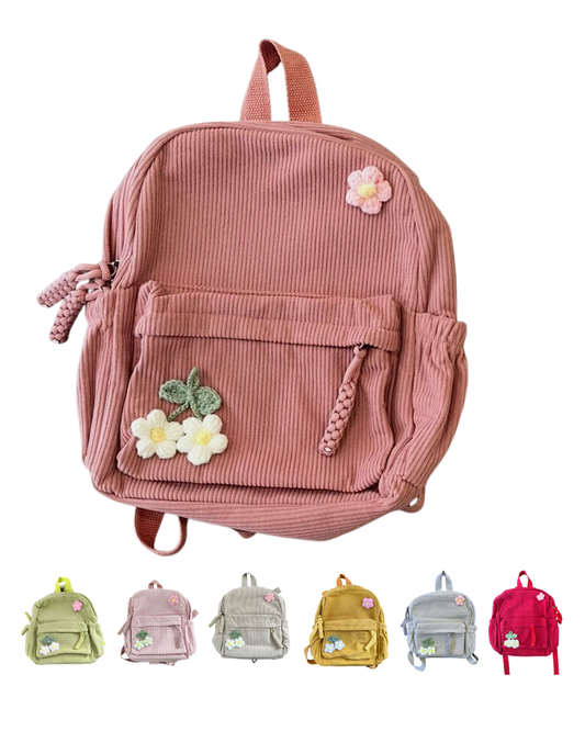 Corduroy Toddler & Child Backpack with Hand-Sewn Flower Details