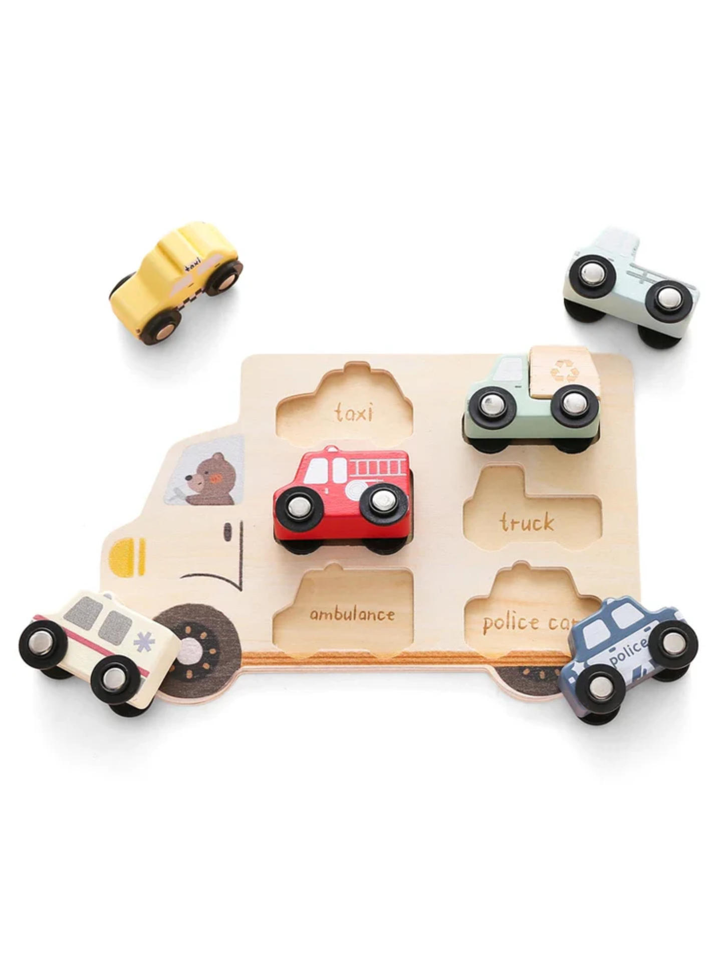 3D Wooden Puzzle with Toy Vehicle Set