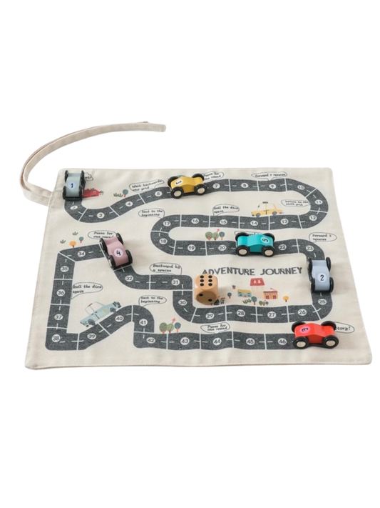 Adventure Journey- Dual-Sided Canvas Board Game with Wooden Car Pieces